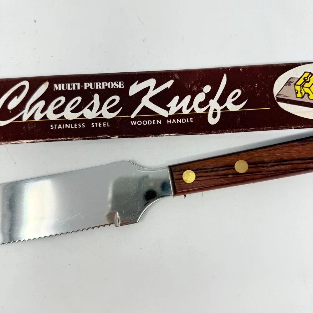 Vintage‎ Multi Purpose Cheese Knife Serrated Slicer Wooden Handle Japan